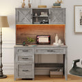 Farmhouse 67 ' H Executive Desk With Hutch,Office Desk With 4 Drawers And Led Light, Computer Table With Storage Cabinet & File