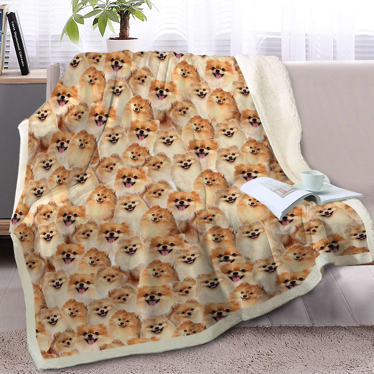 Blessliving Pomeranian Throw Blanket Fuzzy Dogs Blanket For Kids People Cute Puppy Fleece Blanket Reversible Animal Pet Sherpa C