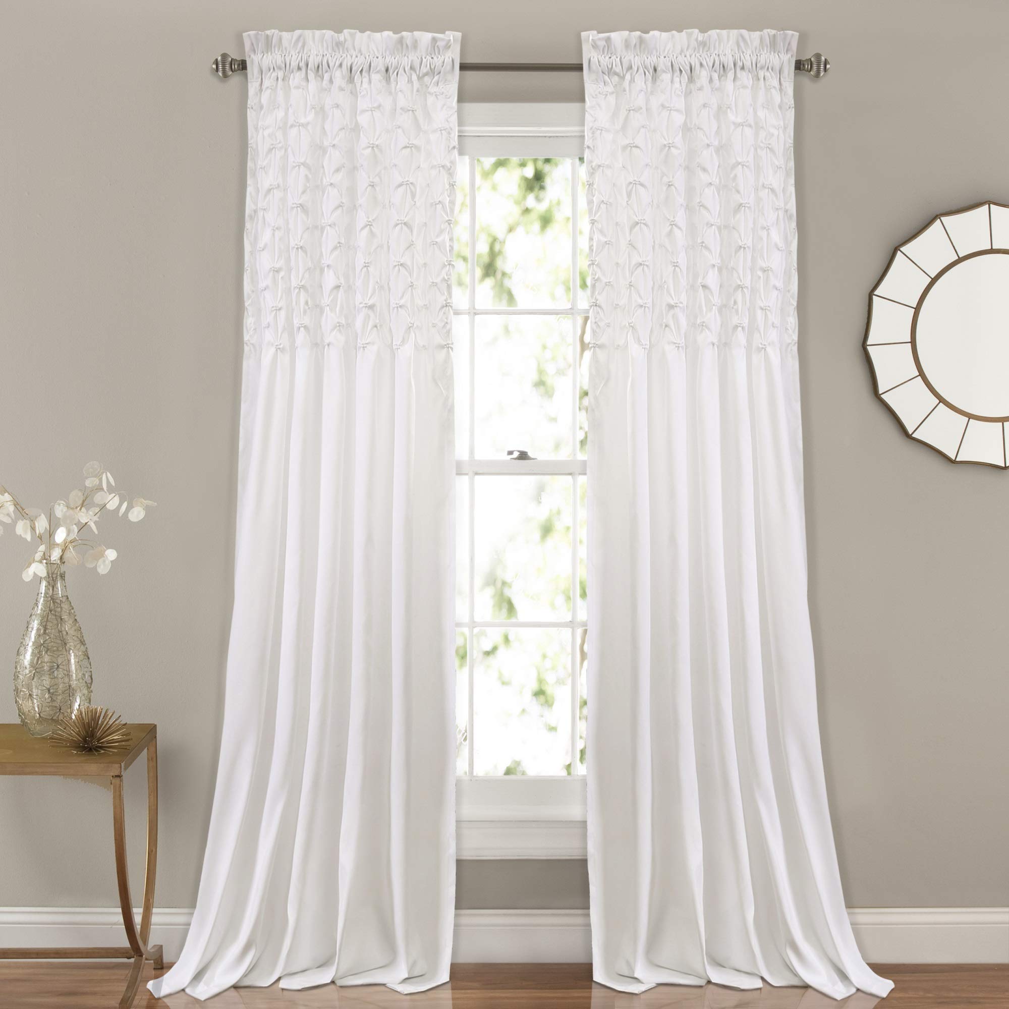 Lush Decor Bayview Curtains-Pintuck Textured Semi Sheer Window Panel Drapes Set for Living, Dining, Bedroom (Pair), 54 W x 84 L,