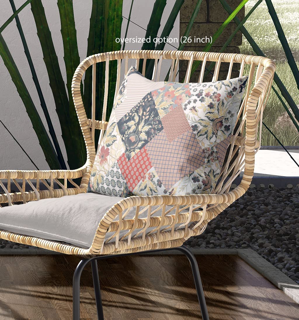 HomeRoots Peach Cream Black Broadcloth Peach Black Floral Indoor Outdoor Throw Pillow