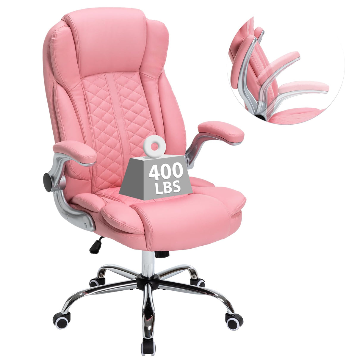 400Lbs Executive Office Chair With Flip Up Armrests,Big And Tall Computer Office Chair For Heavy People,Heavy Duty Ergonomic Com
