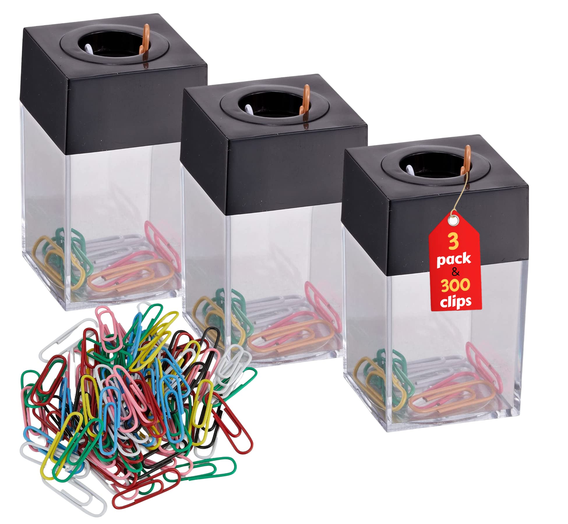 1Inthehome Magnetic Paper Clip Dispenser With 300 Clips Included, Large, 3 Pack