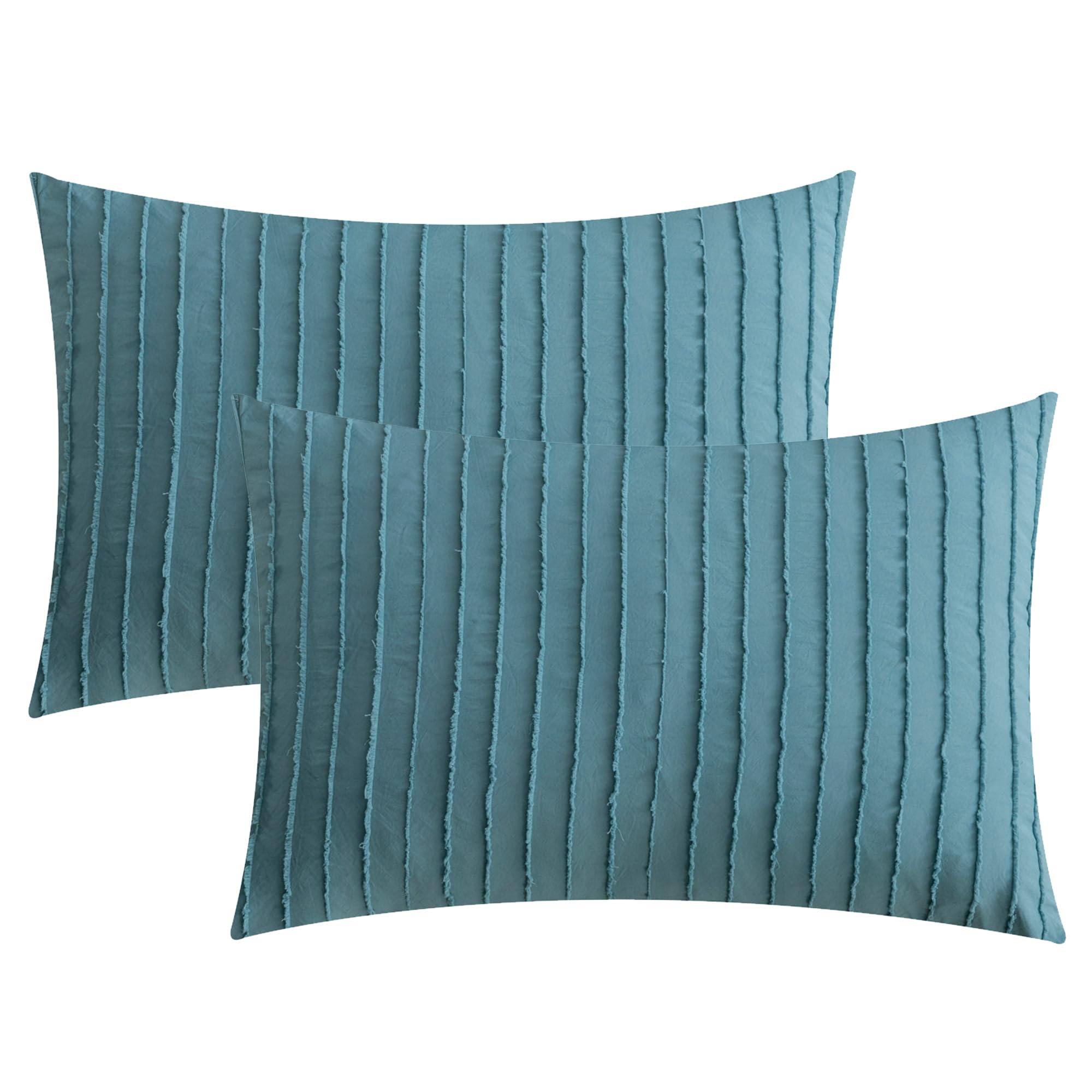 Jellymoni 2 Pack Grayish Blue Pillowcases Standard Size, Soft Microfiber Striped Tufted Pillow Covers With Envelope Closure (Pil