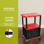 Luxor Multipurpose 42'H Red Audio Video Utility Cart With 3 Shelves, Cabinet - Black Legs