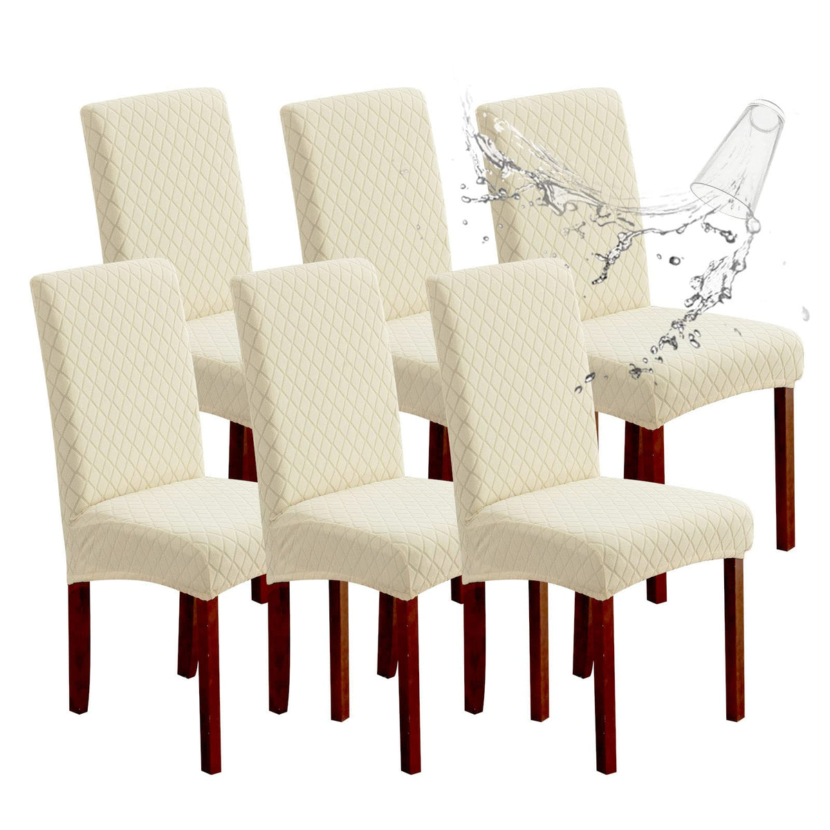 Genina Waterproof Chair Covers For Dining Room 6 Pack, Dining Chair Cover Removable Parson Chair Slipcover Chair Protectors Covers For Kitchen (Argyle-Beige, 6 Pcs)