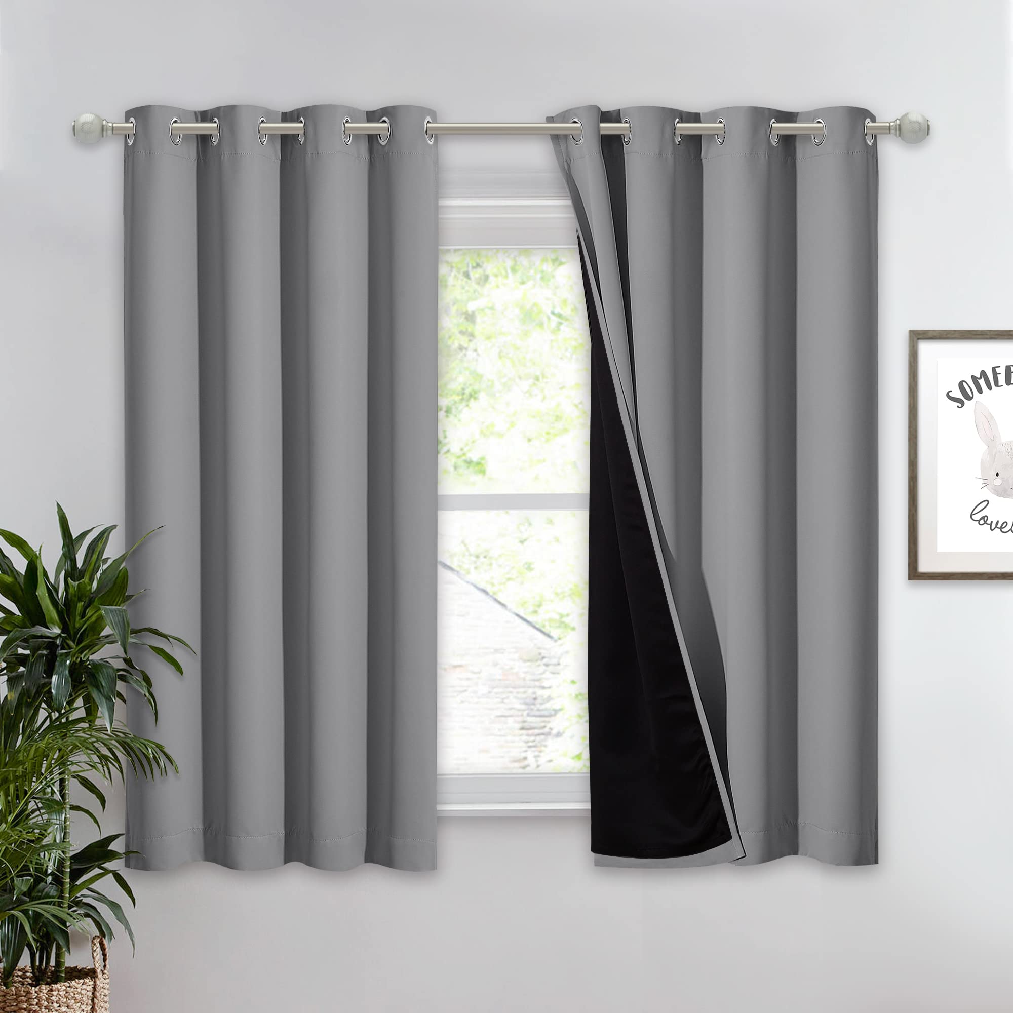 Nicetown 100% Blackout Curtain With Black Liners, Thermal Insulated Full Blackout 2-Layer Lined Drape, Noise Cancellation Window