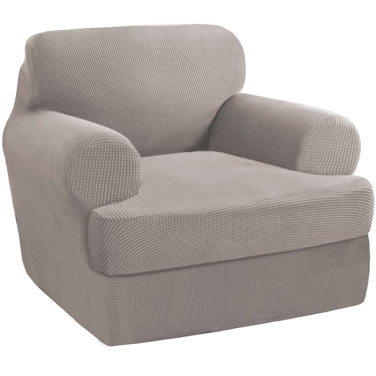 Princedeco 2 Pieces Armchair Slipcover Stretch Couch Covers For T Cushion Chair Slipcovers Soft Armchiar Covers Furniture Covers With 1 Individual T Cushion Shape Seat Covers Machine Washable, Taupe