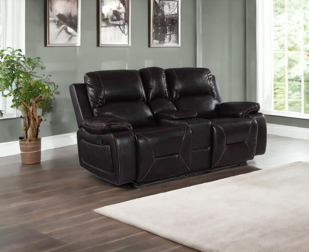 HomeRoots 40' Classy Brown Leather Loveseat