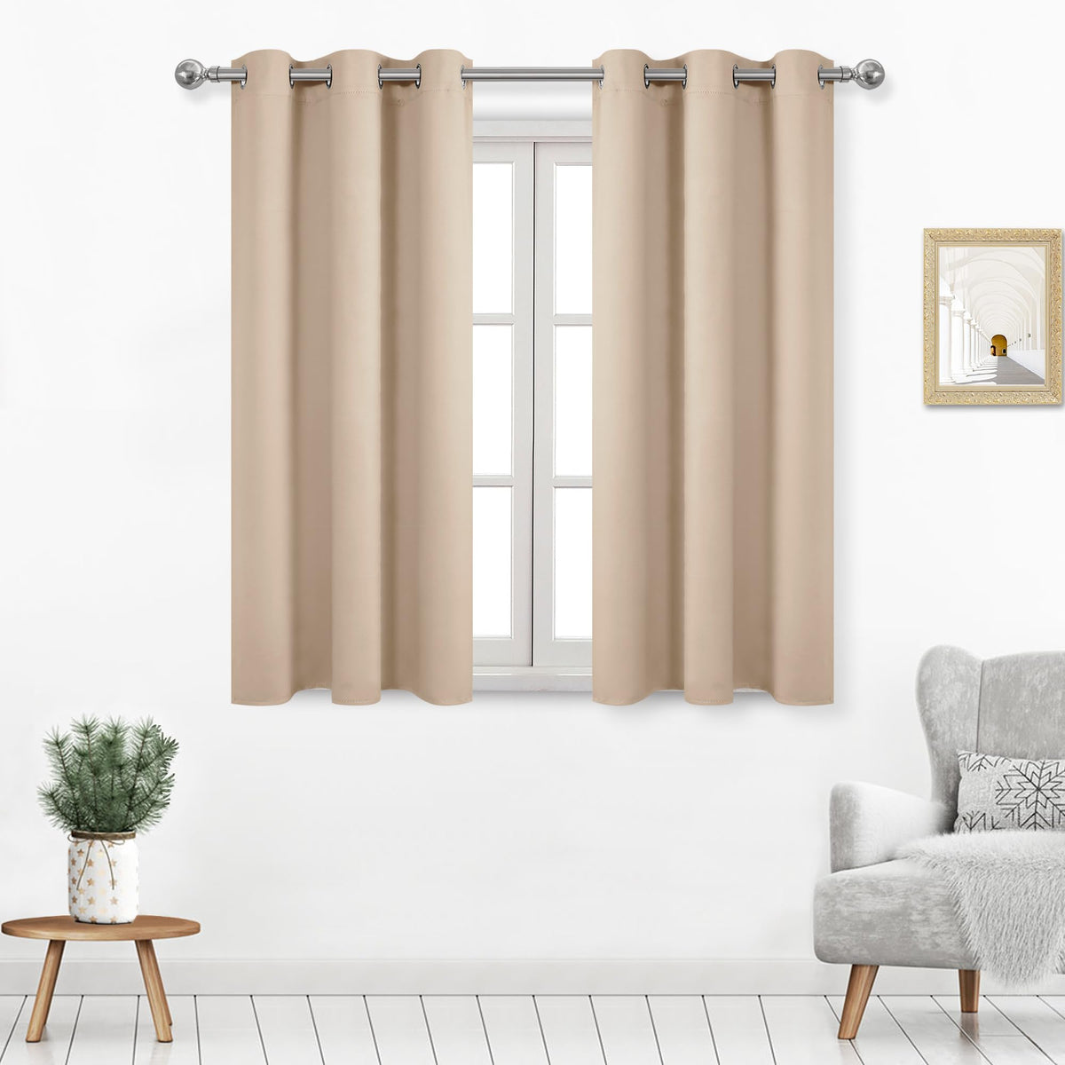 Dwcn Beige Curtains 45 Inches Long, Thermal Blackout Curtains For Living Room, Solid Grommet Bedroom Curtains - W38 X L45 Inch L