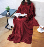 Pavilia Wine Red Fleece Wearable Blanket With Sleeves For Adults Women Men, Soft Warm Full Body Wrap Throw, Sweatshirt Pocket, C
