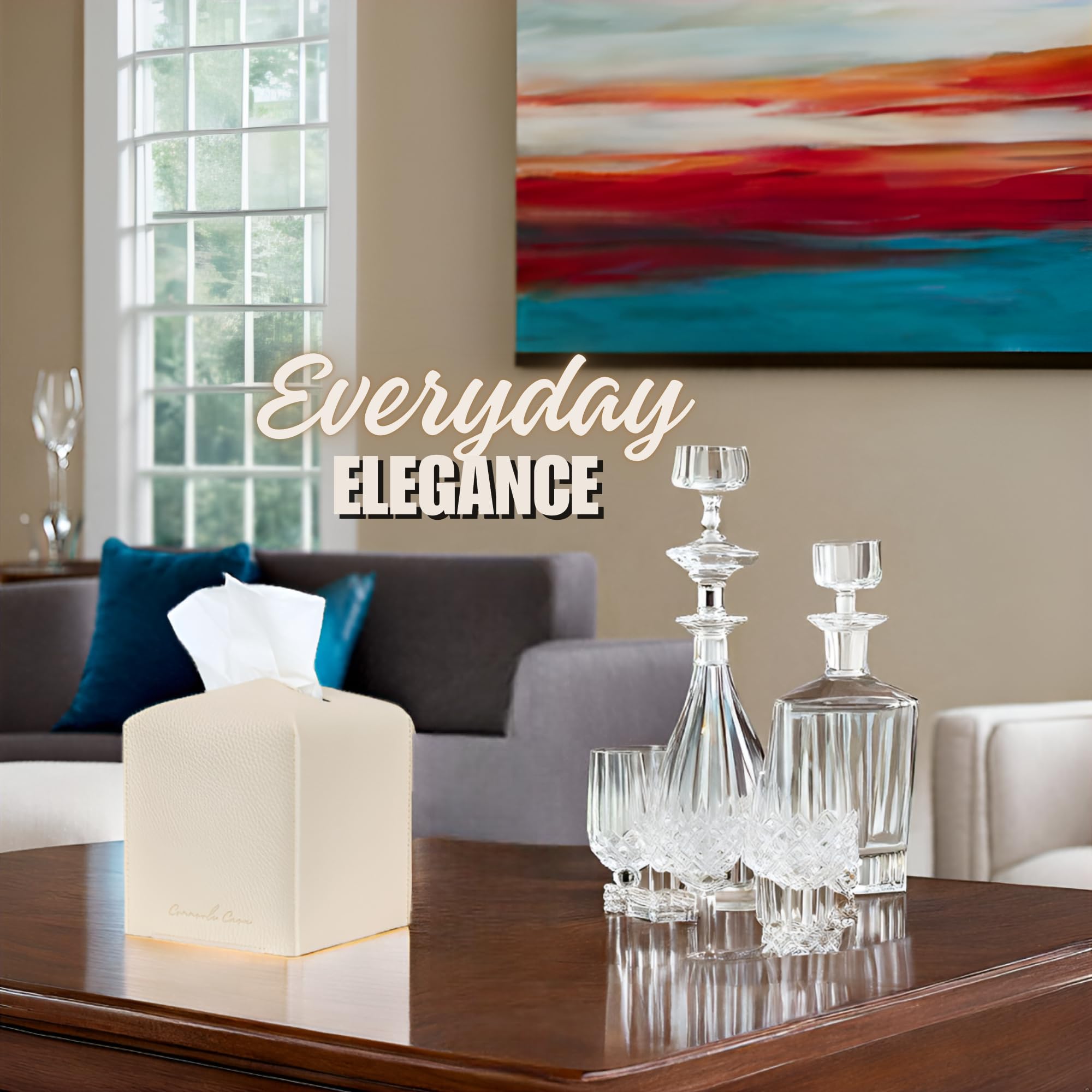 Connsole Casa Premium Pu Leather Tissue Box Holder - Elegant Hotel-Style Beige Tissue Box Cover For Enhanced D  Cor Of Home, Off