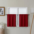Lecloud Bessie Red Kitchen Curtains 24 Inch Length 2 Pcs, Christmas Faux Linen Textured Short Curtain, Light Filtering Breathabl