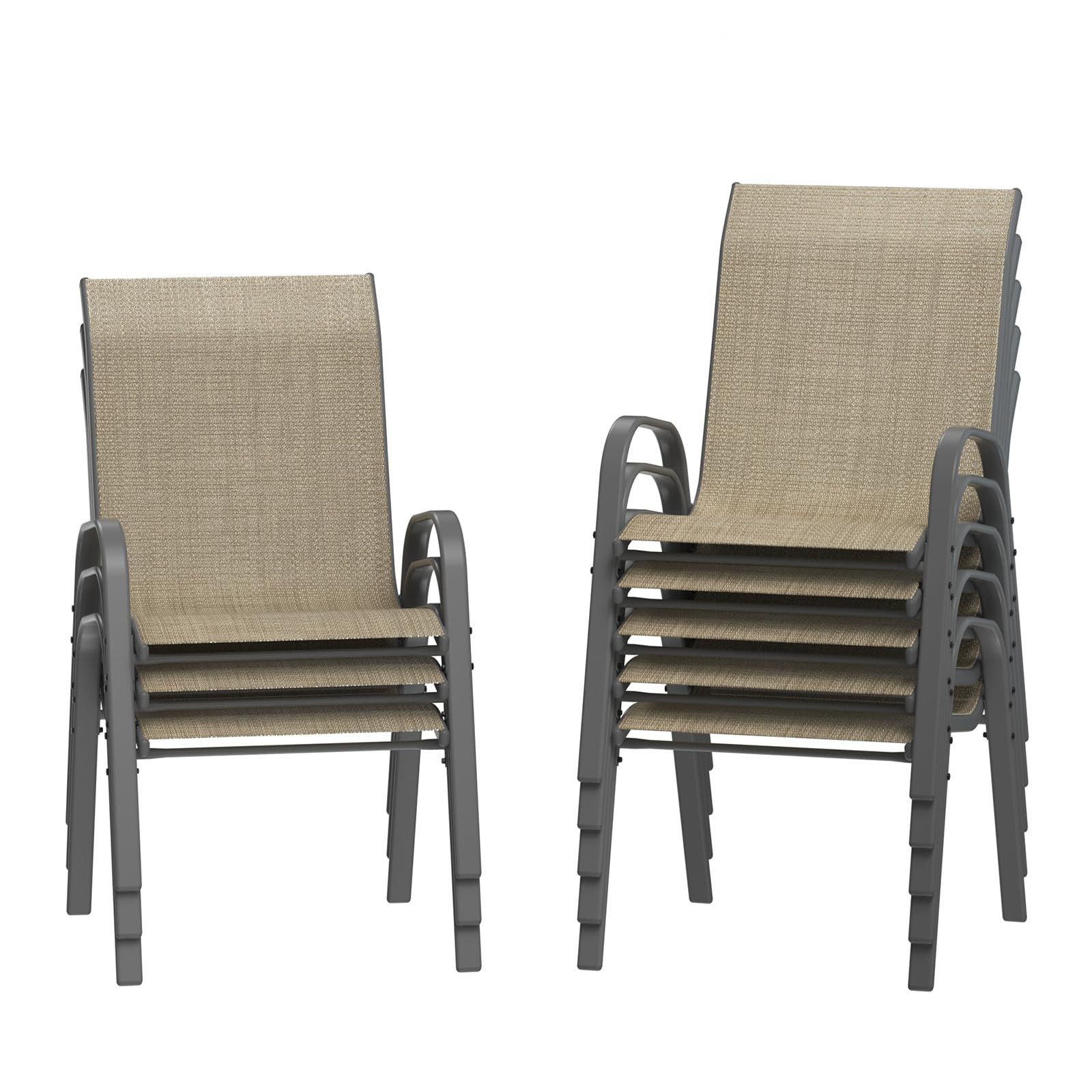 Amopatio Patio Chairs Set Of 8, Outdoor Stackable Dining Chairs For All Weather, Brown, Breathable Garden Outdoor Furniture For