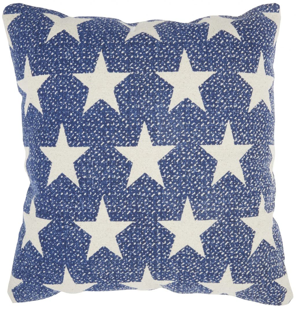 HomeRoots 100% Cotton Navy Blue and Ivory Stars Throw Pillow