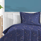 Dream Factory Kids 7-Piece Complete Bed Set Easy-Wash Super Soft Microfiber Comforter Bedding, Full, Navy Blue Zodiac