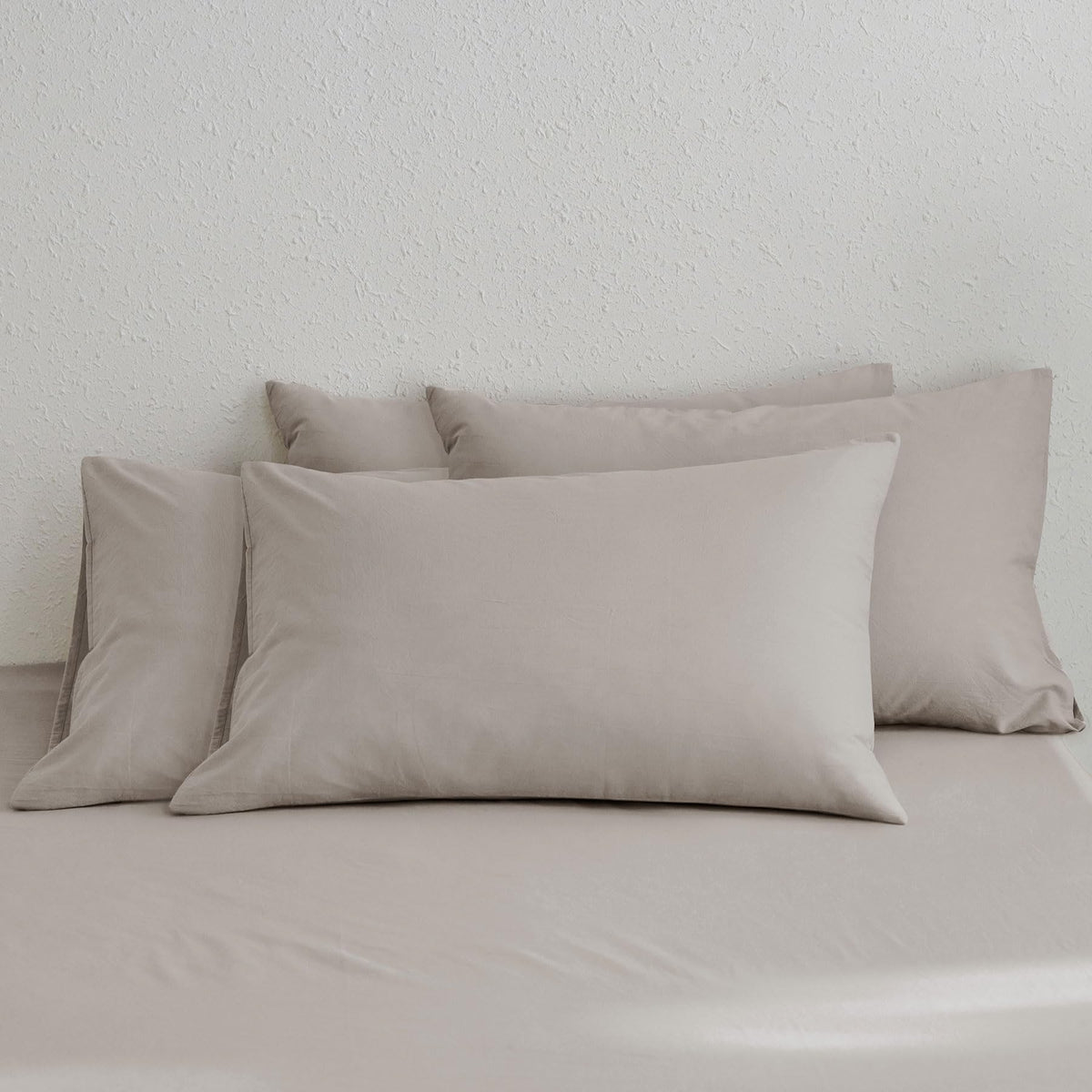 Moomee Bedding Pillowcases Pack Of 4 100% Washed Cotton Linen Like Textured Breathable Durable Soft Comfy (Brownish Grey, Standa
