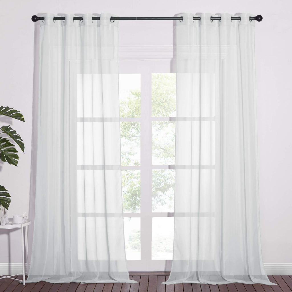 Nicetown Long Sheer Curtain Panels - Ring Top Modern Window Treatment Voile Drapes For Bedroom/Living Room (Light Gray, One Pair