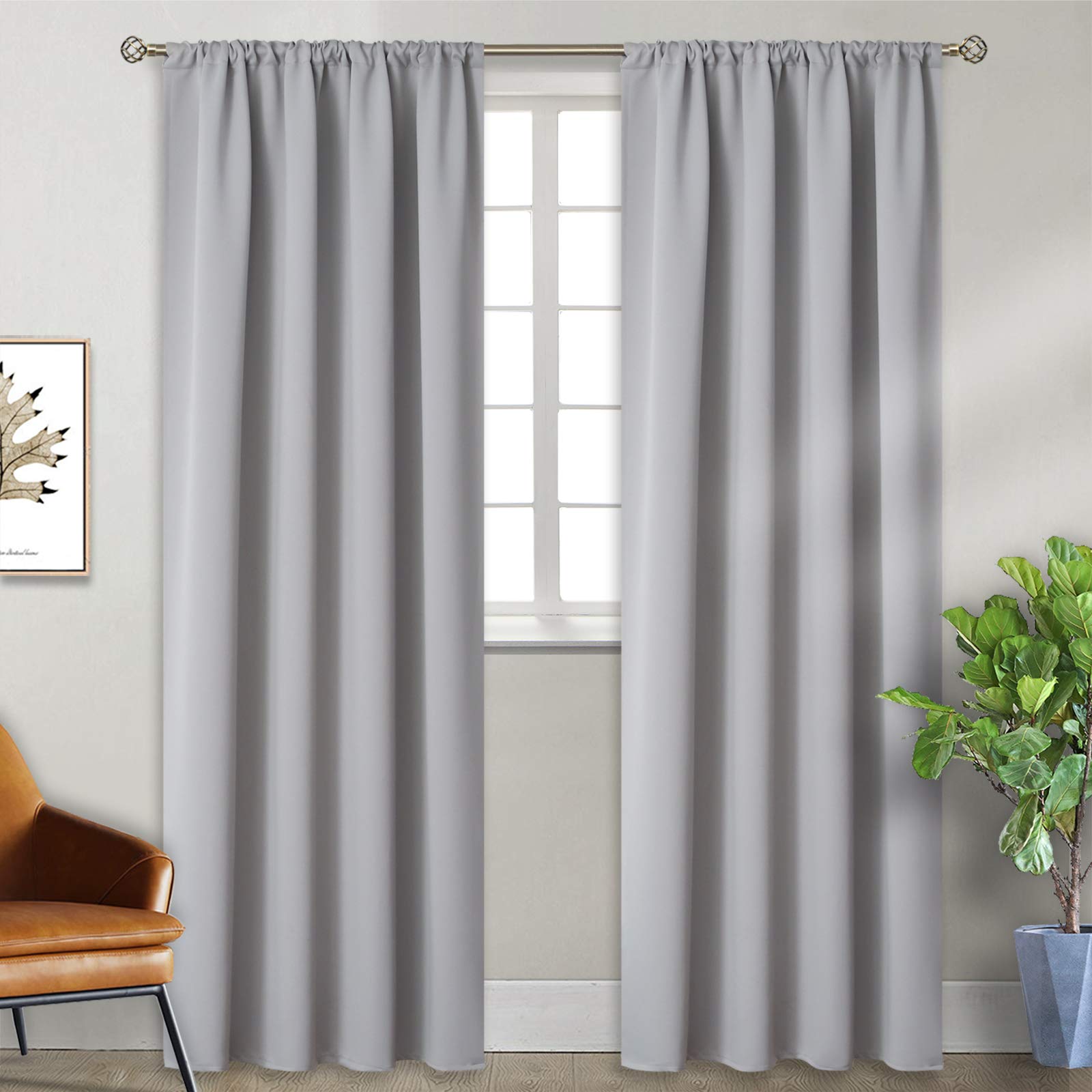 Bgment Light Grey Blackout Curtains 90 Inches Length - Rod Pocket Room Darkening Window Drapes For Bedroom Living Room Office, 2 Panels, 52 X 90 Inch