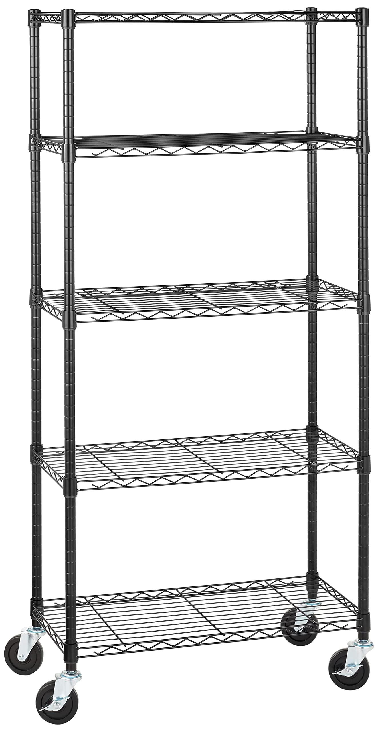 Amazon Basics 5-Shelf Adjustable, Heavy Duty Storage Shelving Unit on 4 Wheel Casters, Metal Organizer Wire Rack, 30 L x 14 W 