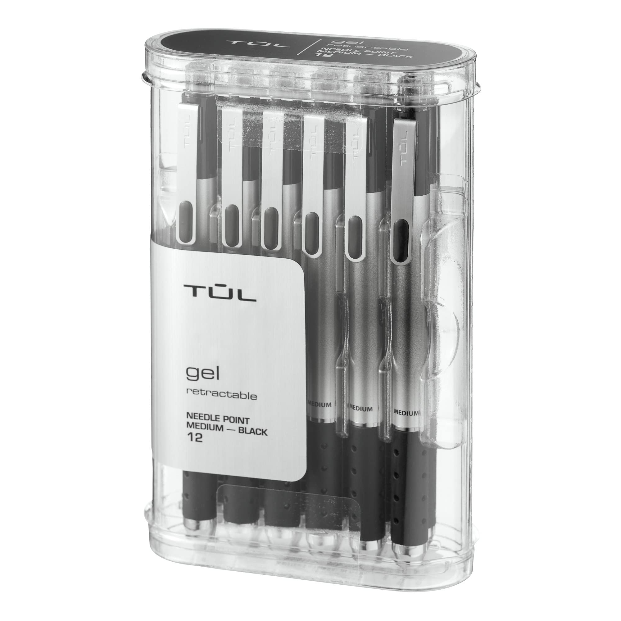 Tul Gl1 Retractable Gel Pen, Needle Point, 0.7 Mm, Gray Barrel, Black Ink, Pack Of 12