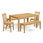 East West Furniture CANO5C-OAK-W 5 Piece Modern Dining Table Set Includes a Rectangle Kitchen Table and 2 Wooden Chairs with 2 Benches, 36x60 Inch, Oak