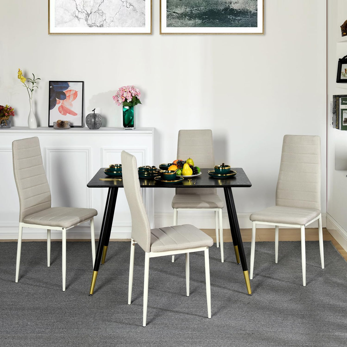 Homy Casa Set Of 4 Modern Dining Chairs, Upholstered Armless Chairs With Fabric/Pvc Upholstery And Sturdy Metal Legs, Comfortabl