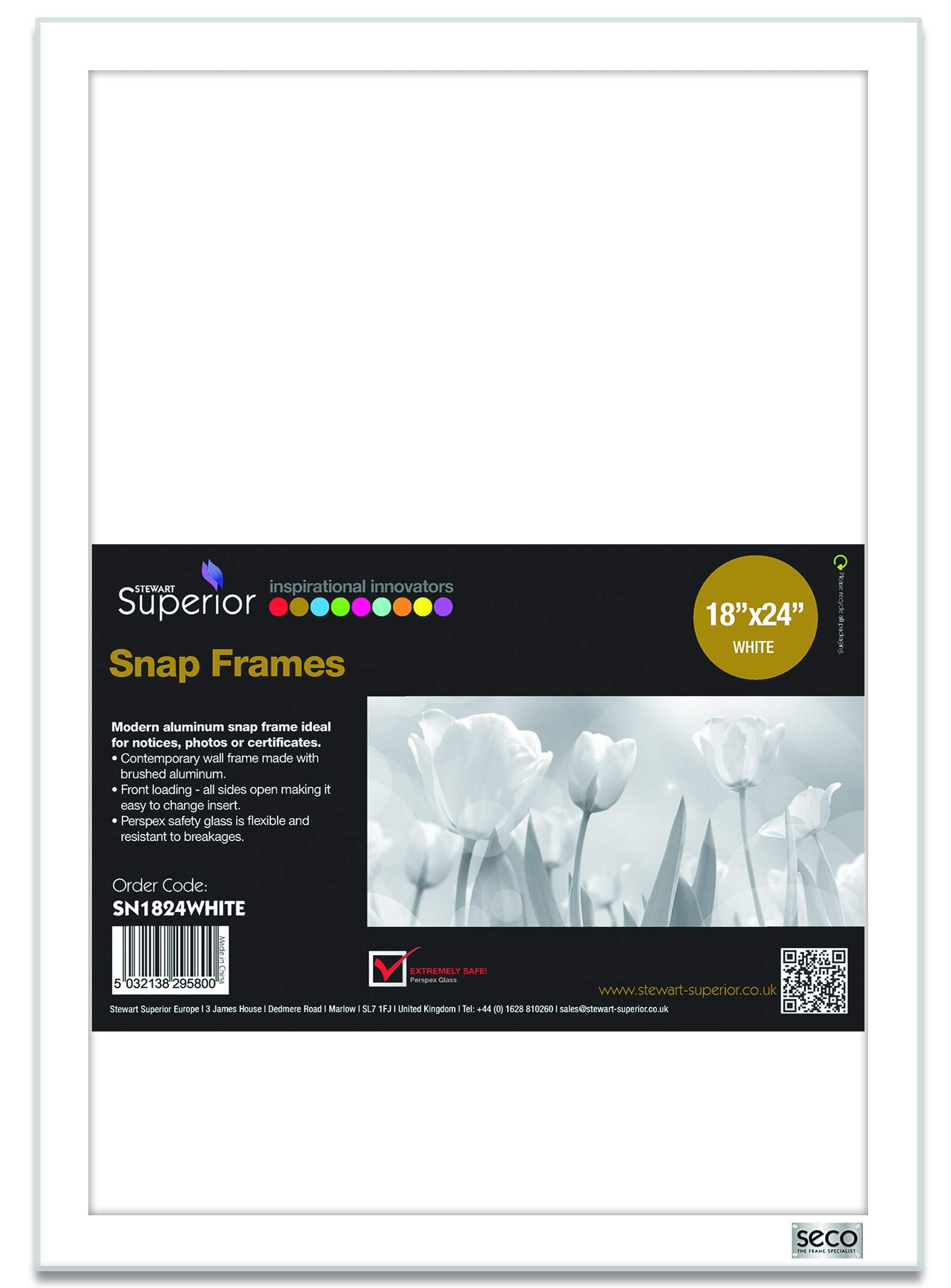 SECO 25mm Mitred Snap Frame, 18x24, White (SN1824WHITE)
