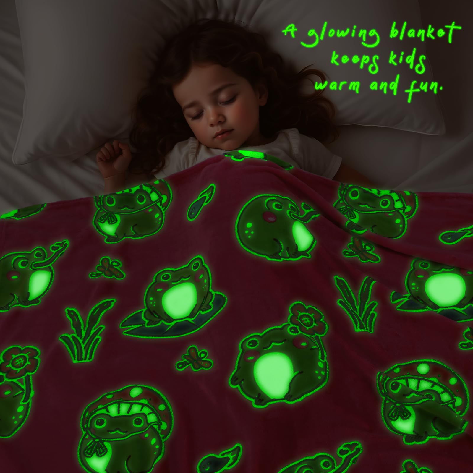 Kivee Cute Frog Blanket Glow In The Dark Blanket For Girls Frog Gifts For Kids Girls Frog Decor 60''X80''