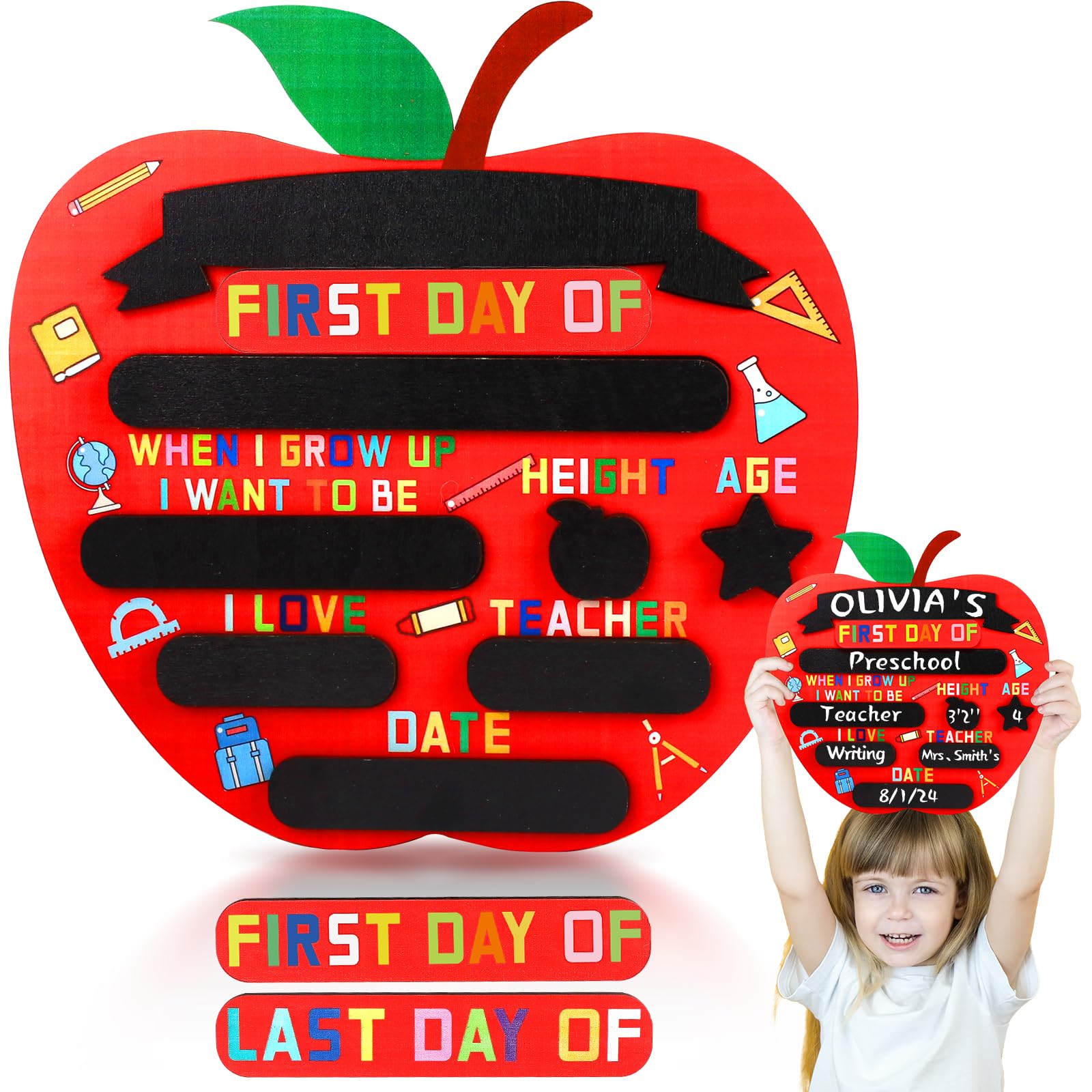 Replaceable First And Last Day Of School Sign, 3D Apple Shaped Wooden School Sign, First Day Of School Board, Back To School Sig