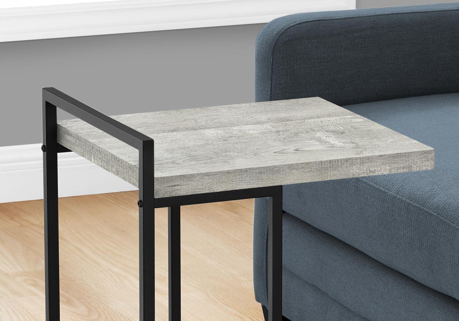 Monarch Specialties 3631 Accent Table, C-shaped, End, Side, Snack, Living Room, Bedroom, Laminate, Contemporary, Modern Table-25, 16&quot; L x 18.25&quot; W x 26.5&quot; H, Grey Reclaimed Wood-Look/Black Metal
