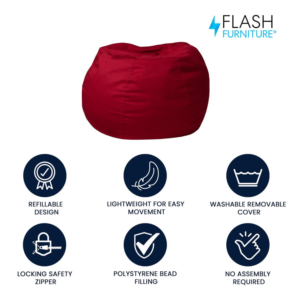 Flash Furniture Dillon Small Bean Bag Chair for Kids and Teens, Foam-Filled Beanbag Chair with Machine Washable Cover, Red