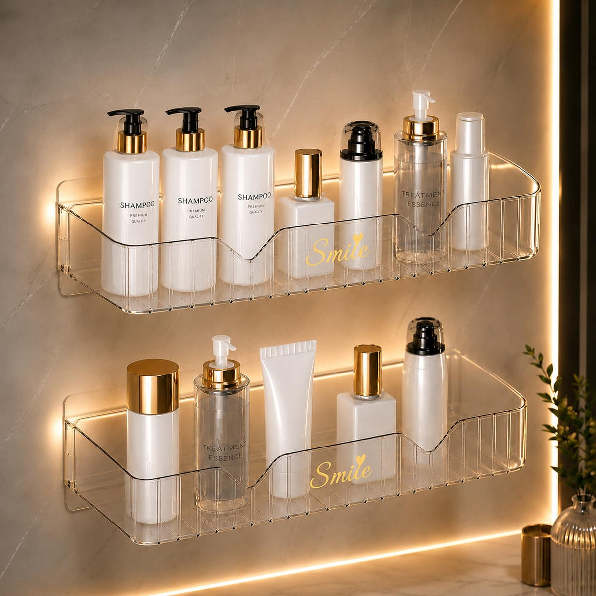 VEDANTIKA The key of happiness Wall Mounted Bathroom Organizer Shelf with Soap Holder, DrillFree Adhesive Shower Storage Rack,