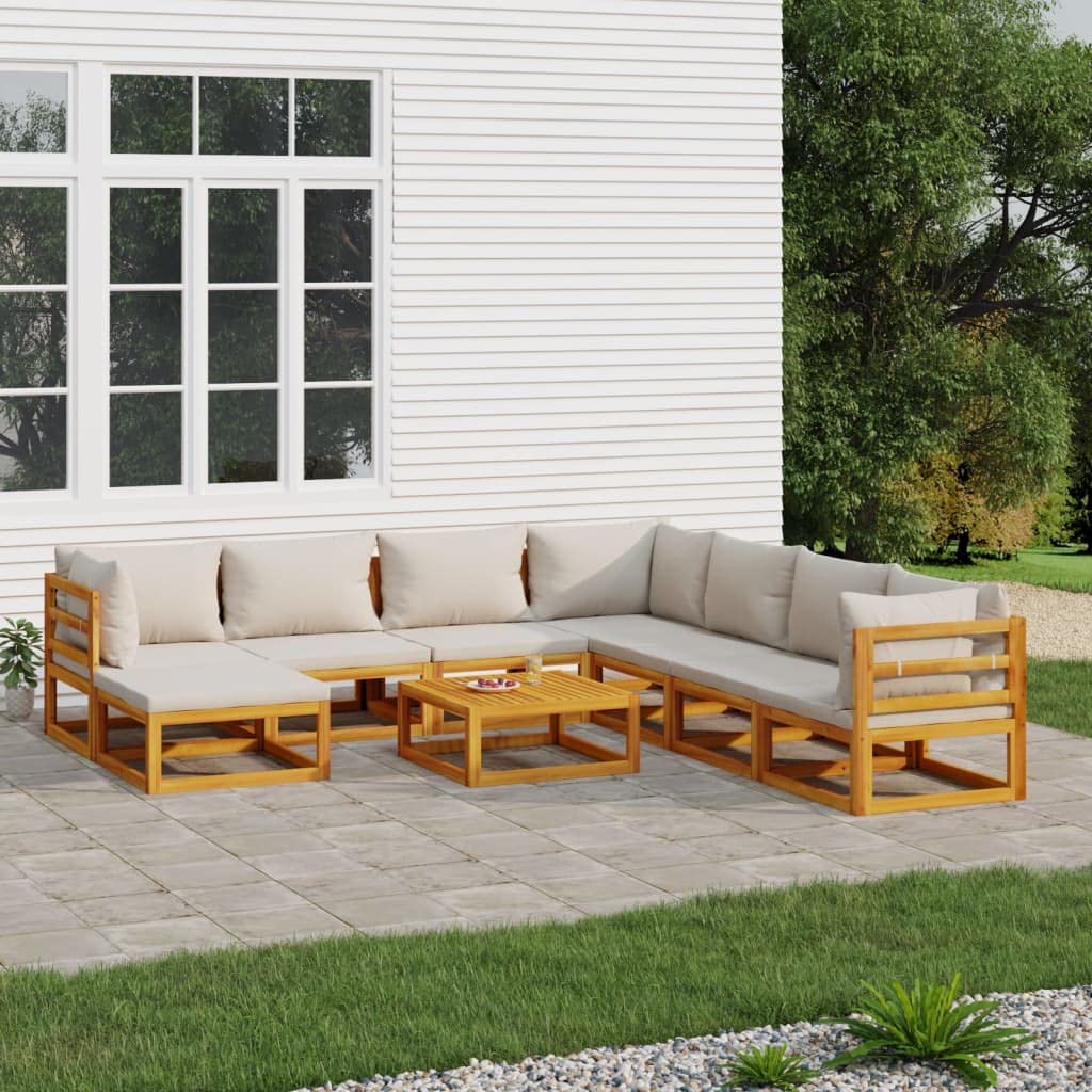 vidaXL 9 Piece Patio Lounge Set with Light Gray Cushions Solid Wood