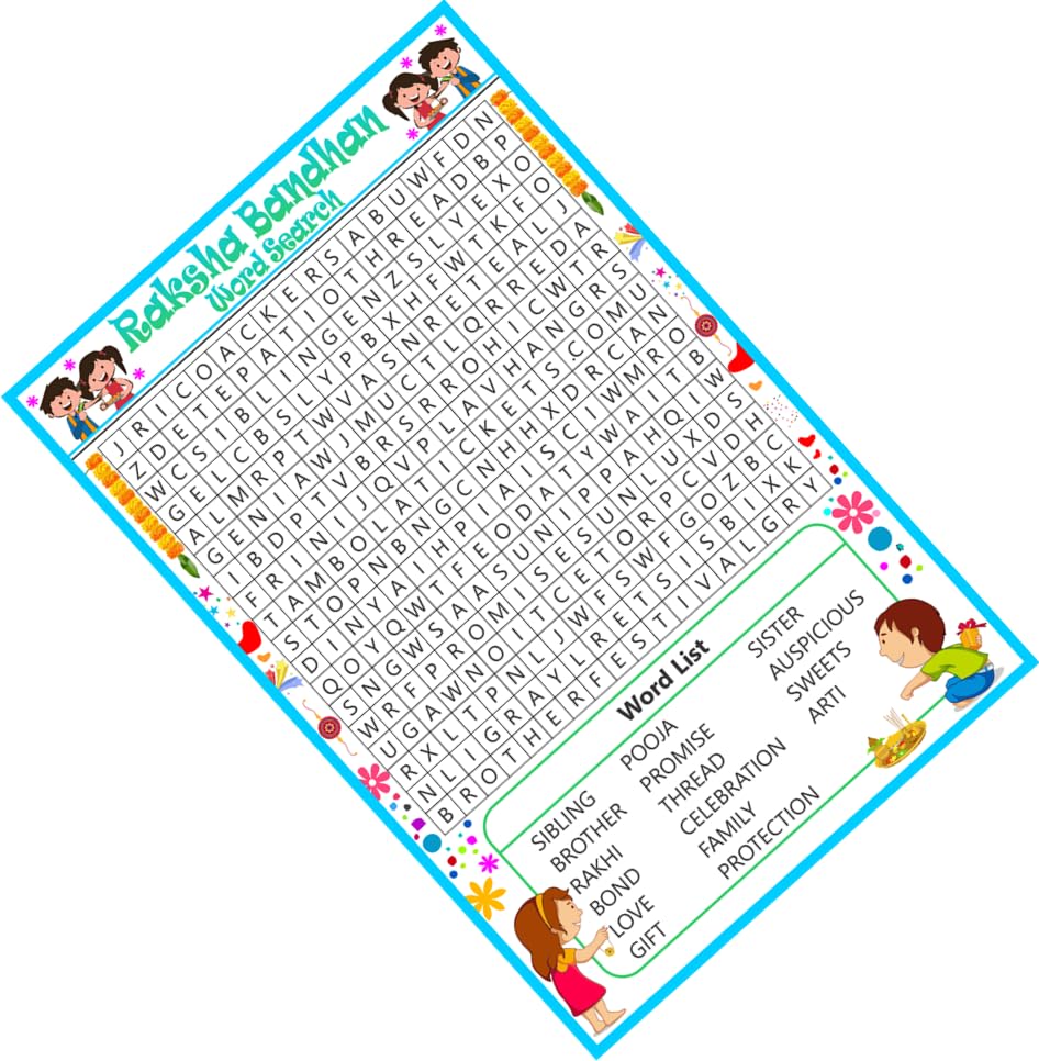Sibling Bonding Theme Raksha Bandhan Word Search Game 30 Cards with Solution Sheet Kitty Party Time Based Puzzle Activity Game