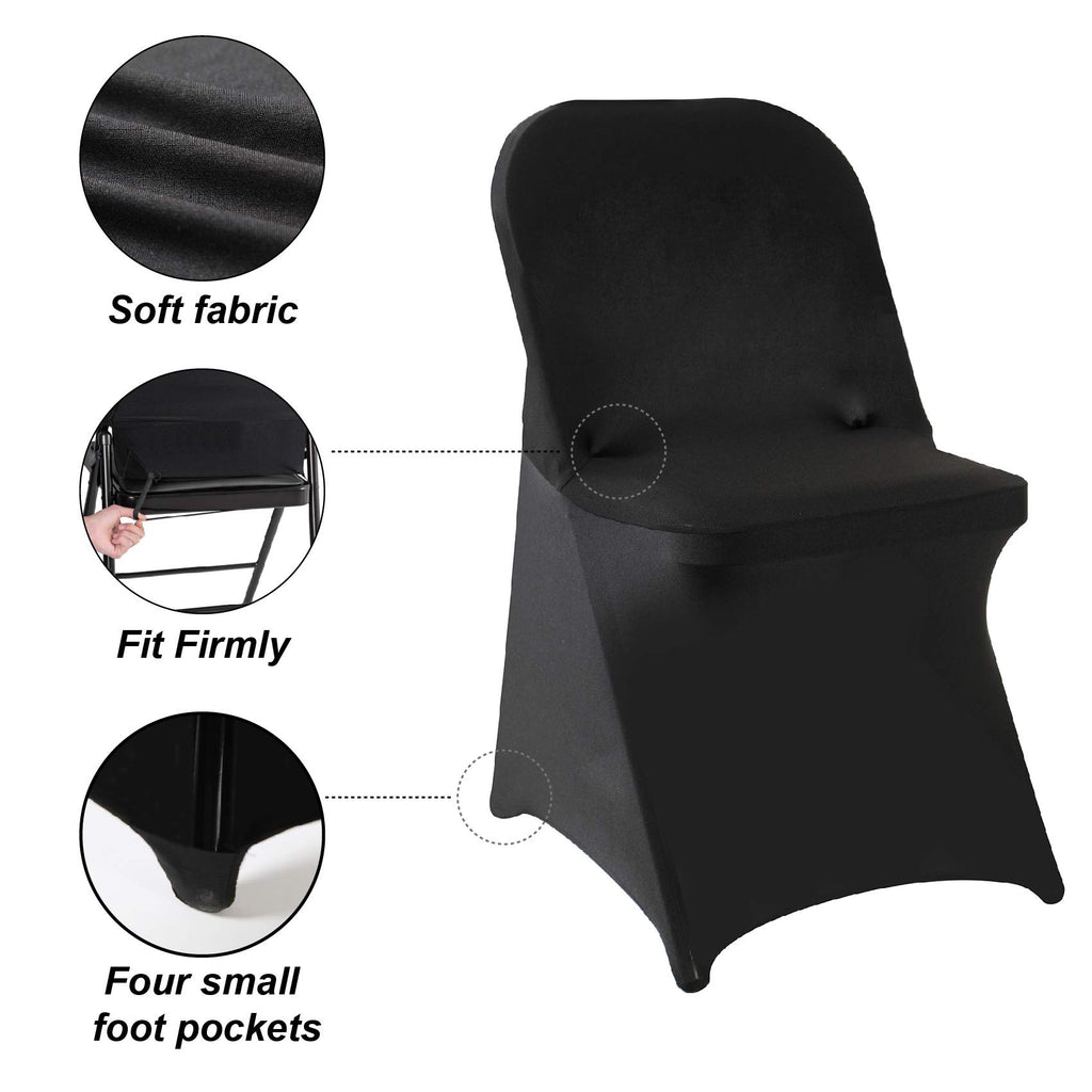 Ascoza 20 Pack Black Spandex Folding Chair Covers In Stretch Washable Fabric For Wedding, Party,Holidays,Celebration And Other Special Events