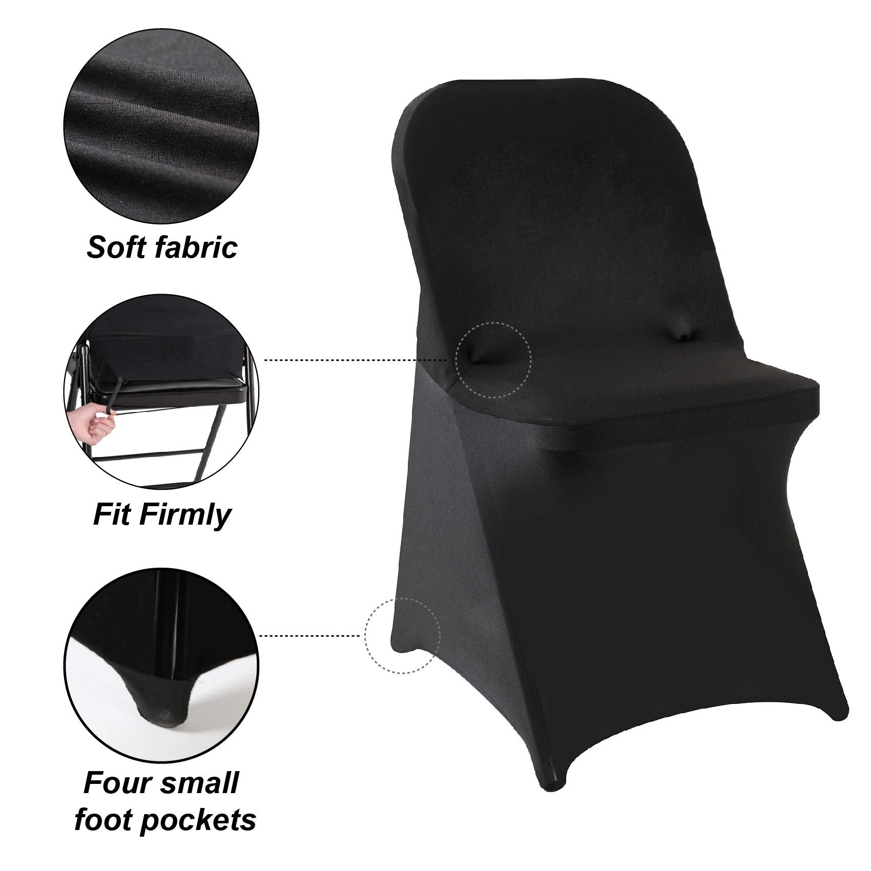 Ascoza 20 Pack Black Spandex Folding Chair Covers In Stretch Washable Fabric For Wedding, Party,Holidays,Celebration And Other Special Events