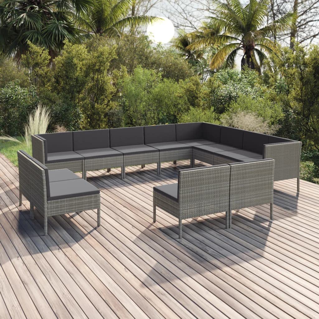 vidaXL Garden Lounge Set 12 Piece, Sectional Sofa for Outdoor, Couch with Cushions, Patio Lounge Set, Farmhouse Modern, Poly Rattan Gray