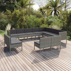 vidaXL Garden Lounge Set 12 Piece, Sectional Sofa for Outdoor, Couch with Cushions, Patio Lounge Set, Farmhouse Modern, Poly Rattan Gray