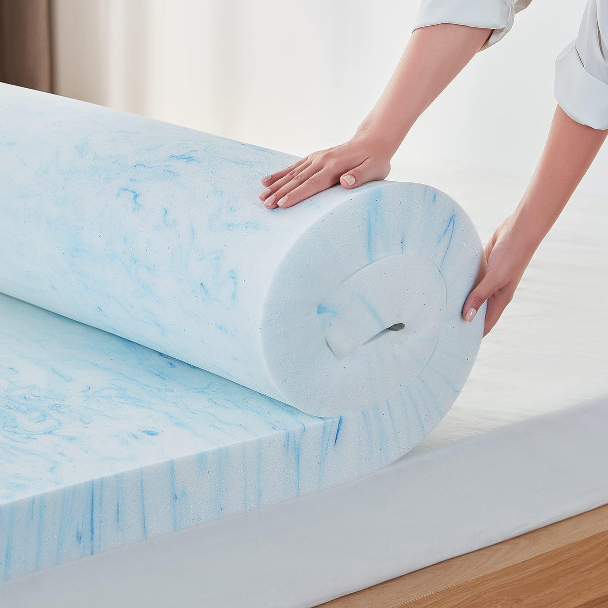 Linsy Living 3 Inch Mattress Topper Queen, Cooling Gel Infused Swirl Memory Foam, Soft Mattress Topper For Firm Mattress, Certip