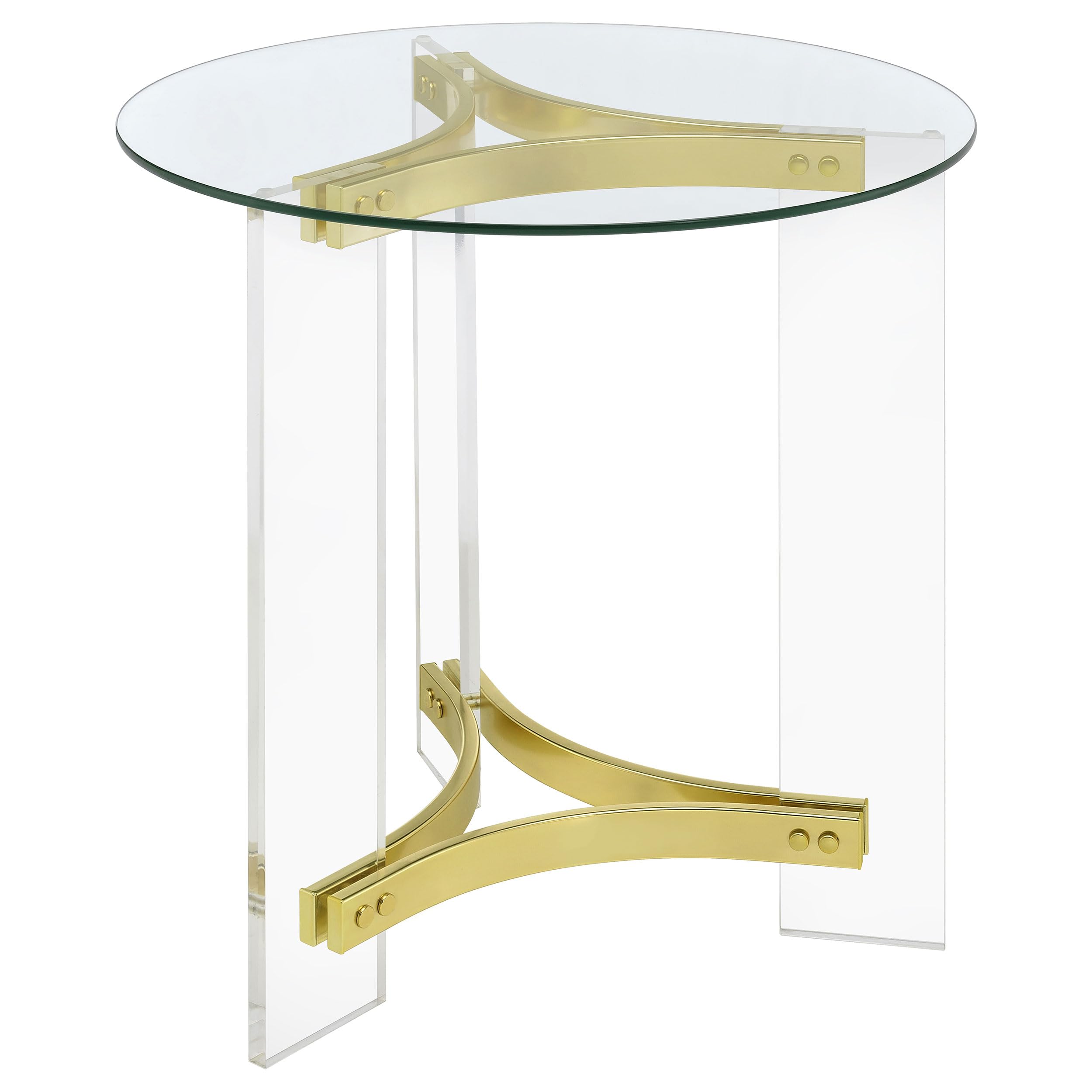 Coaster Home Furnishings Janessa Round Glass Top End Table With Acrylic Legs Clear And Matte Brass