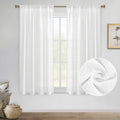 DWCN Faux Linen Textured White Sheer Curtains - Rod Pocket Semi Voile Sheer Bedroom and Living Room Window Curtain Panels, Set o