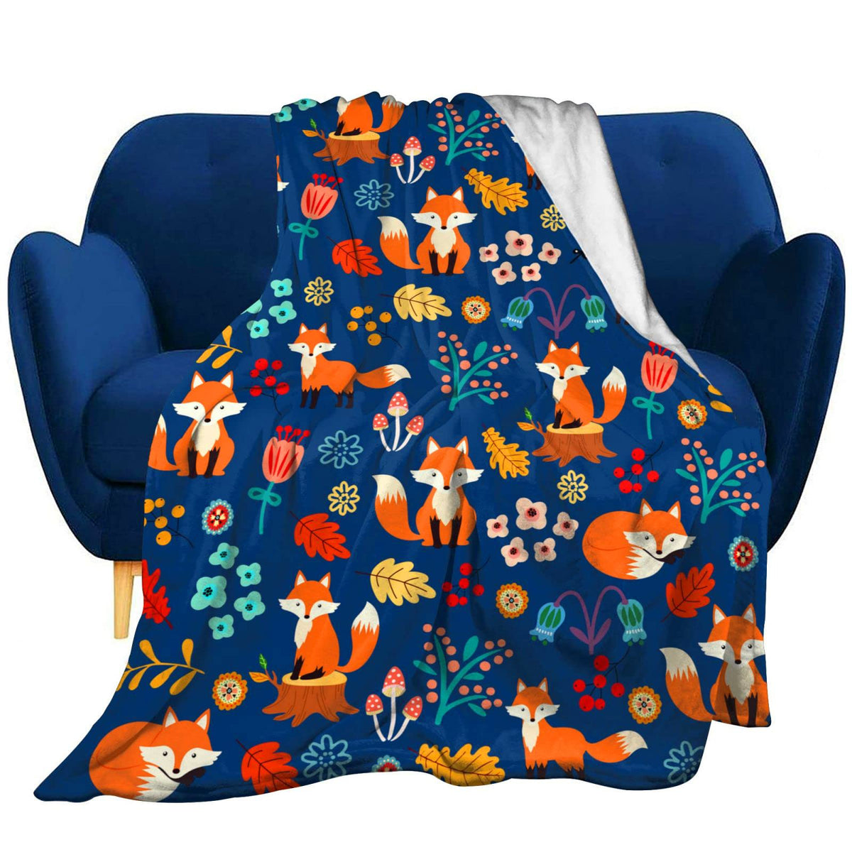 Fox Blanket Flower Soft Comfy Throw Blanket Flannel Fleece Blankets For Bedding Sofa Living Room Kids Adults Boys Girls Gifts 50