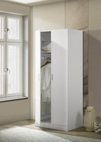 LILOLA LIVING Michael White Double Door Wardrobe Cabinet Armoire with Shelf and Hanging Rod