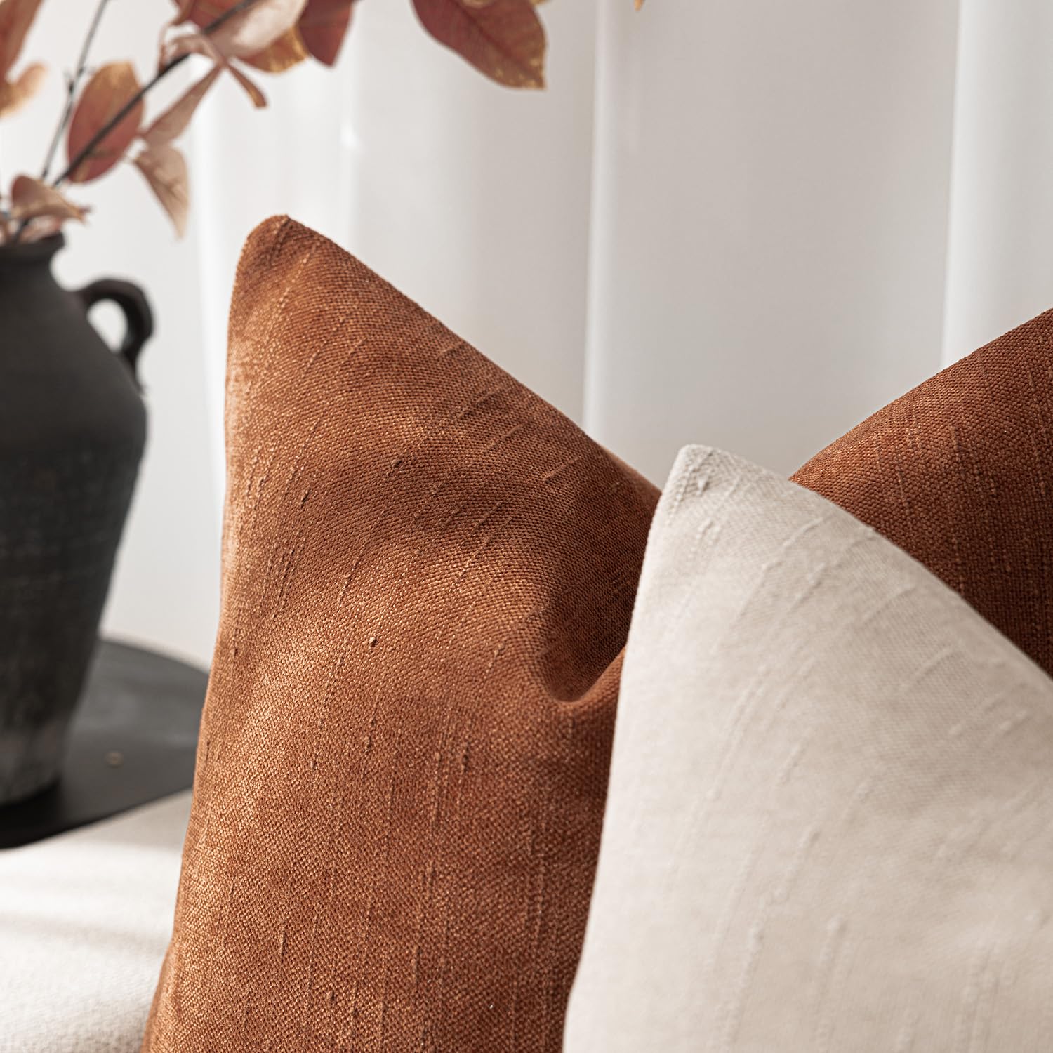 Foindtower Pack Of 2 Soft Textured Throw Decorative Pillow Covers Lumbar Accent Solid Cushion Cover Cozy Farmhouse Pillow Case W