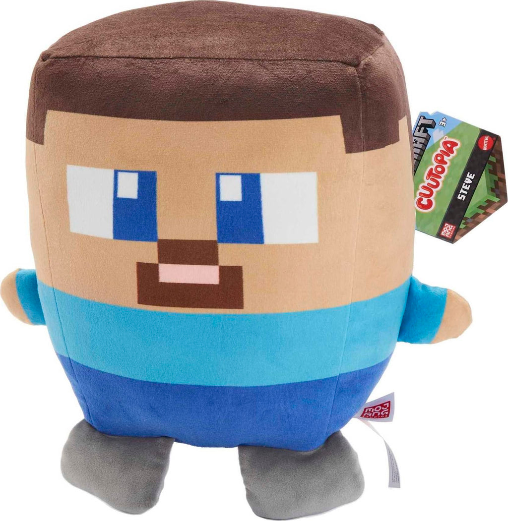 Mattel Minecraft Cuutopia 10-in Steve Plush Character, Soft Rounded Pillow Doll, Video Game-Inspired Collectible Toy Gift for Ag