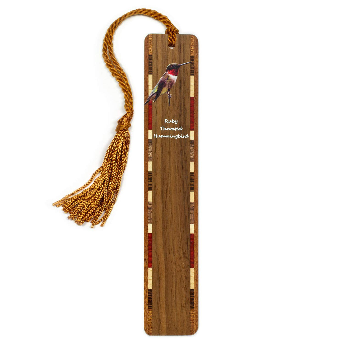 Ruby-Throated Hummingbird (Double-Sided) Wooden Bookmark With Tassel - Also Available Personalized