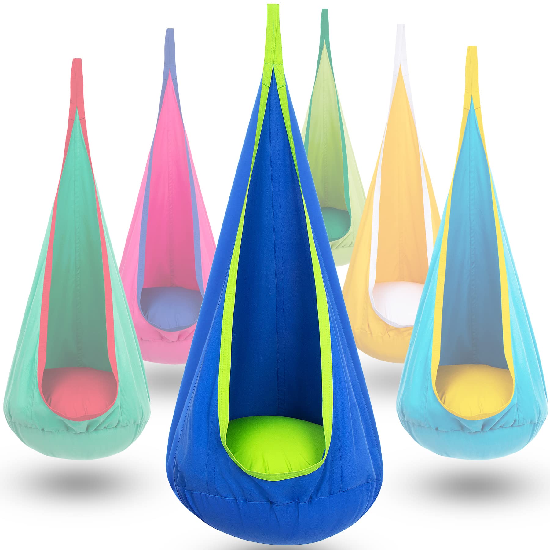 Y- Stop Kids Pod Swing Seat, Hanging Hammock Chair With Inflatable Pillow, Sensory Swing Chair With Pocket For Outdoor And Indoo