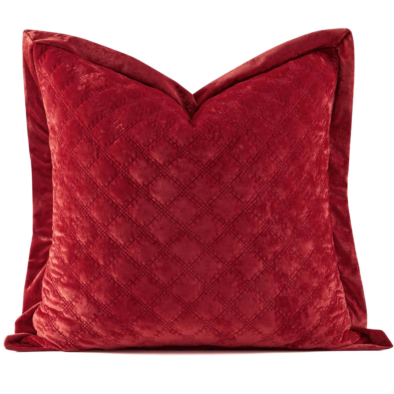 Cocoploceus 1 Piece 24X24 Pillow Cover Red Euro Sham Decorative Quilted Pillow Covers Velvet Square Cushion Covers Soft Texture