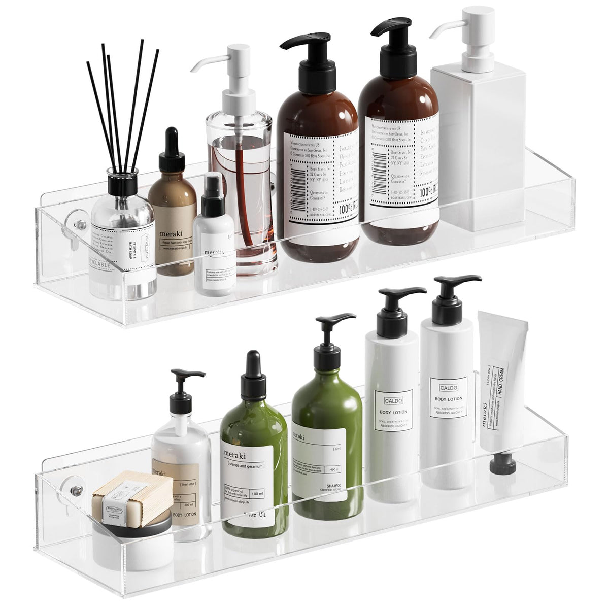 Durmmur 2Pack Acrylic Shower Shelves, Adhesive Bathroom Shower Caddy Organizer, No Drilling/Drilling Wall Floating Shelves for B
