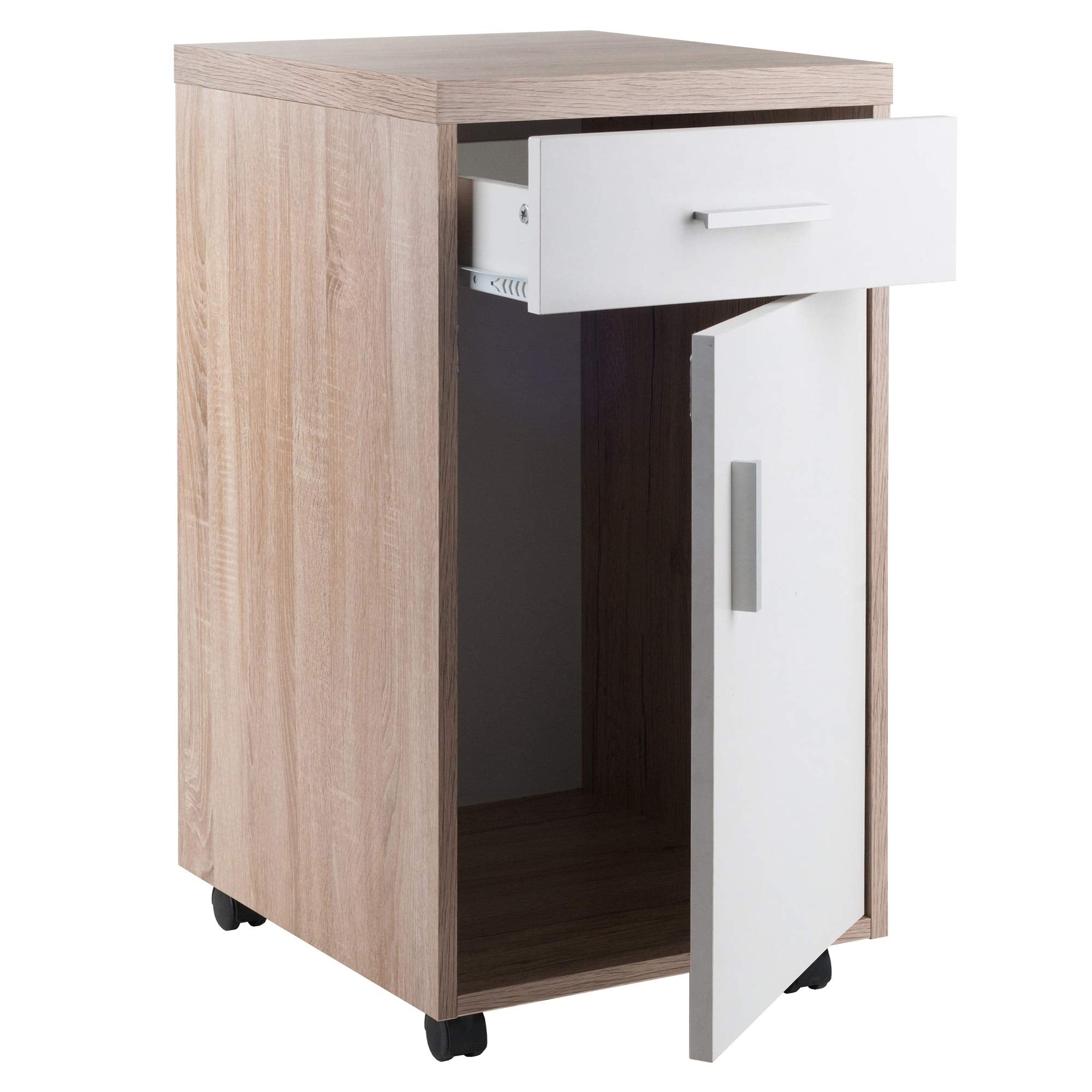 Ergode Kenner Storage Mobile Cabinet | Versatile | Contemporary Design | Easy Mobility | Reclaimed Wood Finish | Linen White Facings | 1-Drawer | Locking Casters (18220-VV)